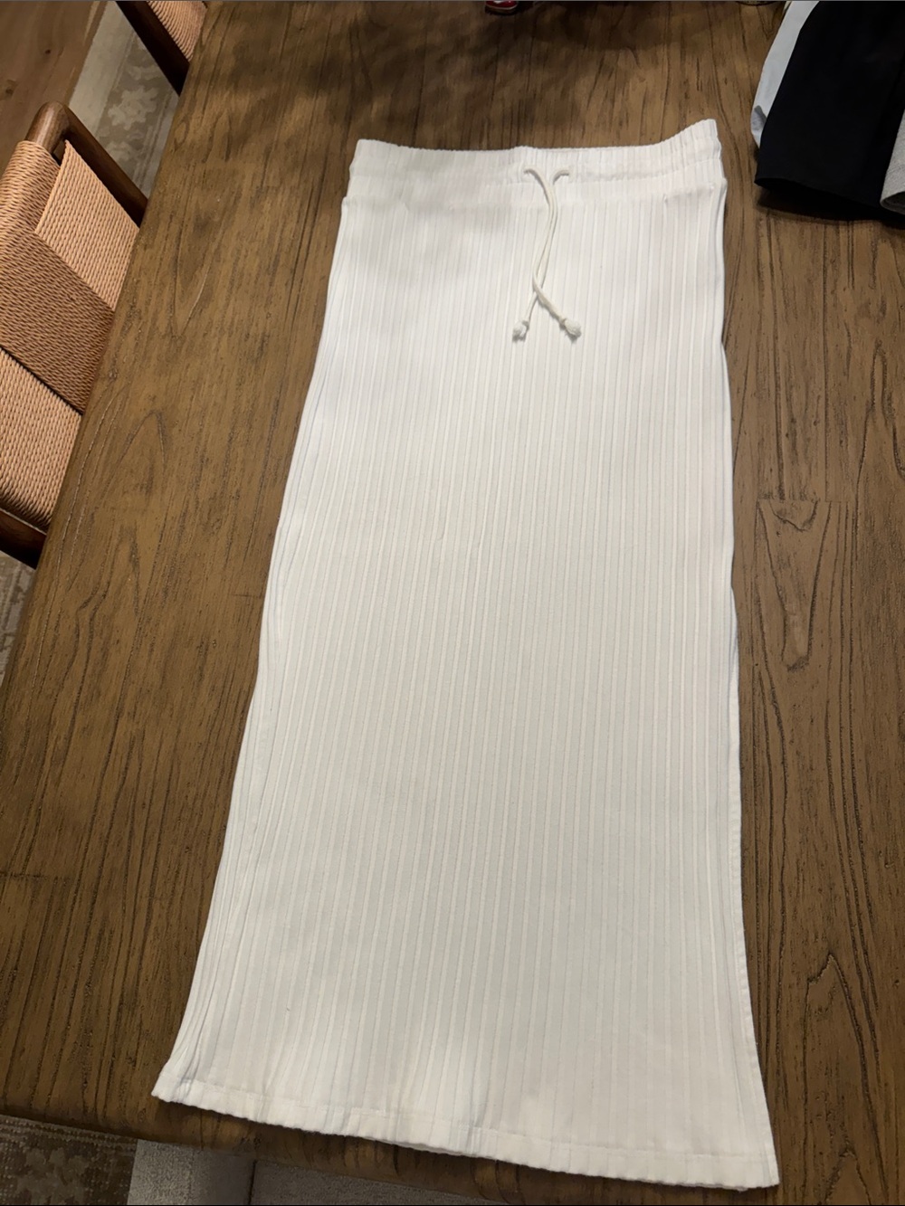 Women’s White Rib Knit Drawstring Maxi Skirt